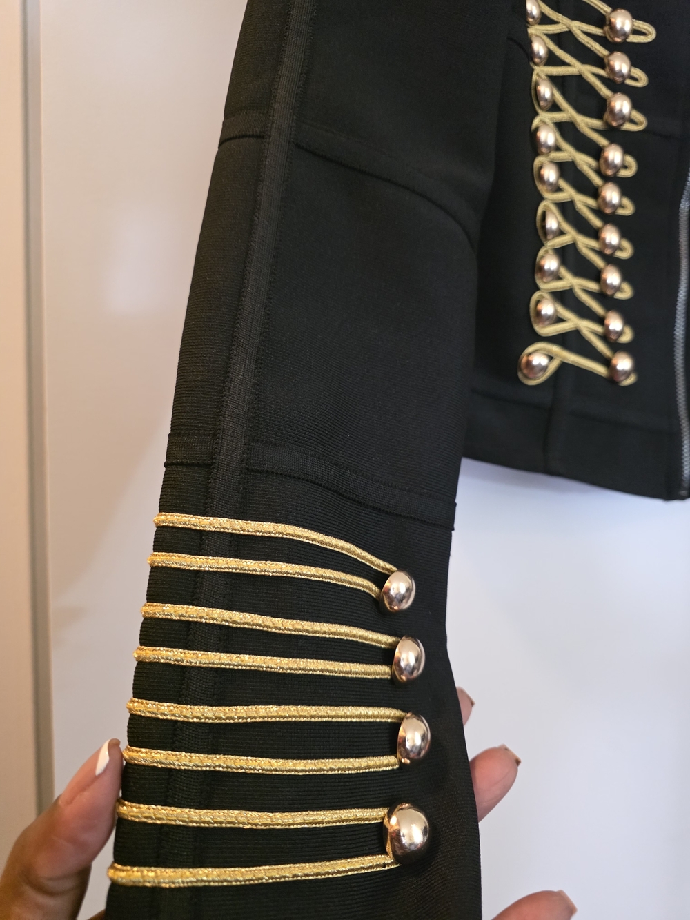 Black Napoleon Style Gold Accent Military Jacket - Picture 5 of 9